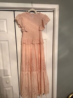 Tea Collection Peach Eyelet Ruffle Maxi Dress